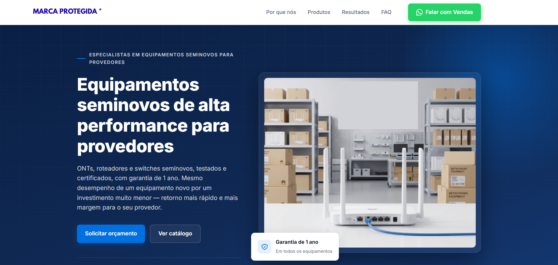 Prévia da landing page de uma indústria de equipamentos para provedores